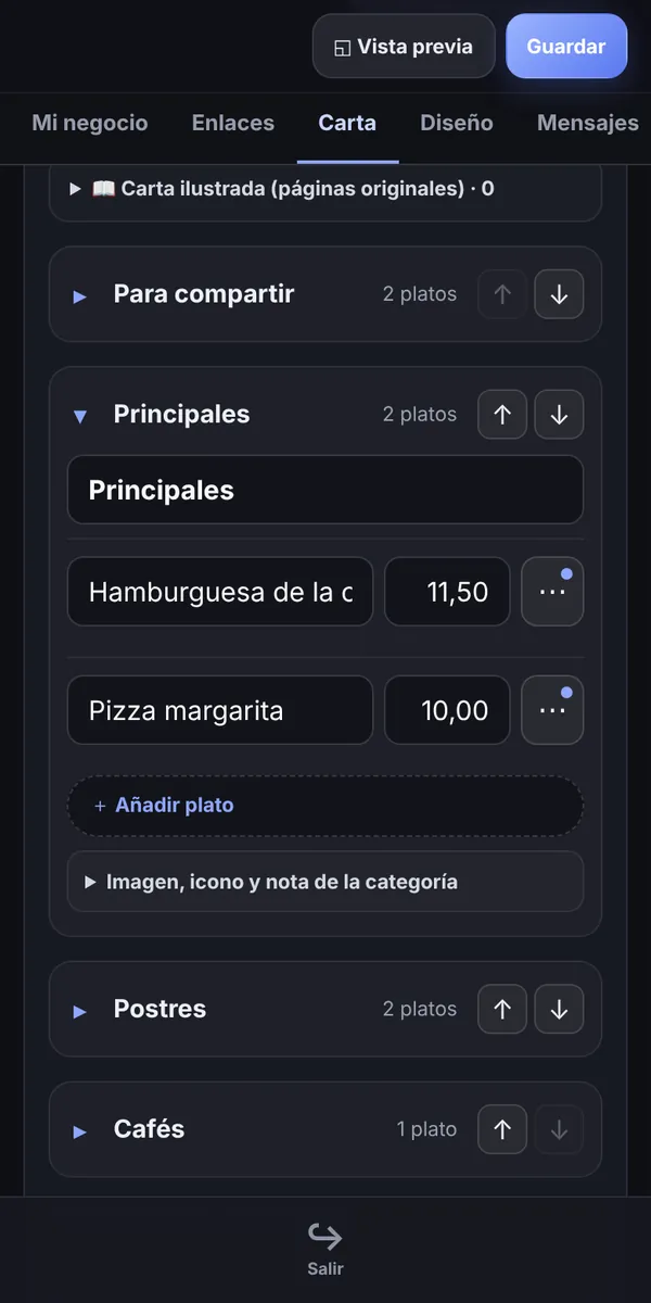 Editor de la carta